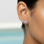 Silver Baguette Crystal Bar Stud Earrings