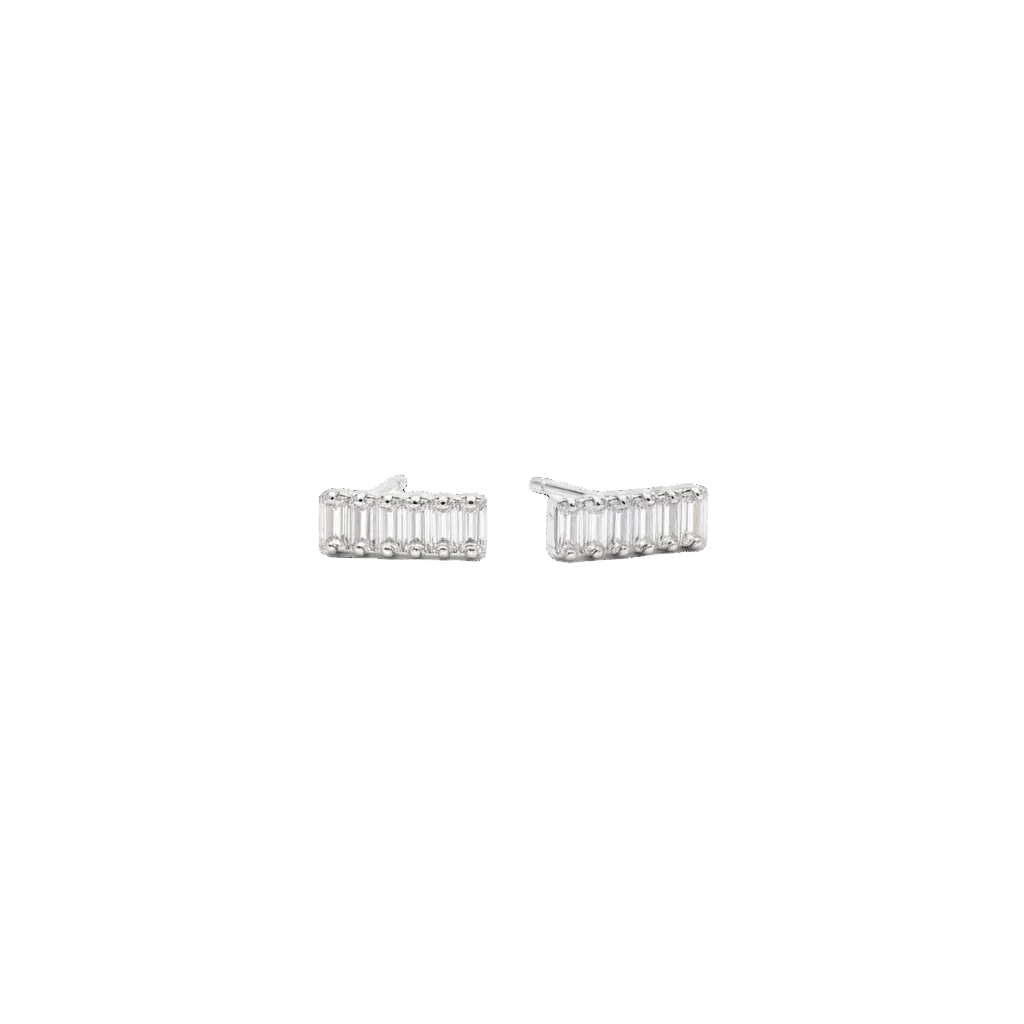 Silver Baguette Crystal Bar Stud Earrings