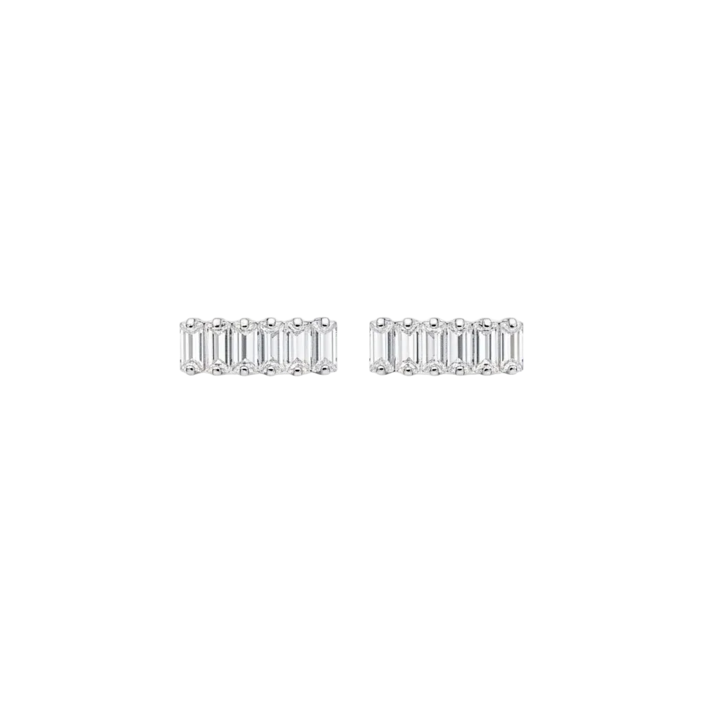 Silver Baguette Crystal Bar Stud Earrings