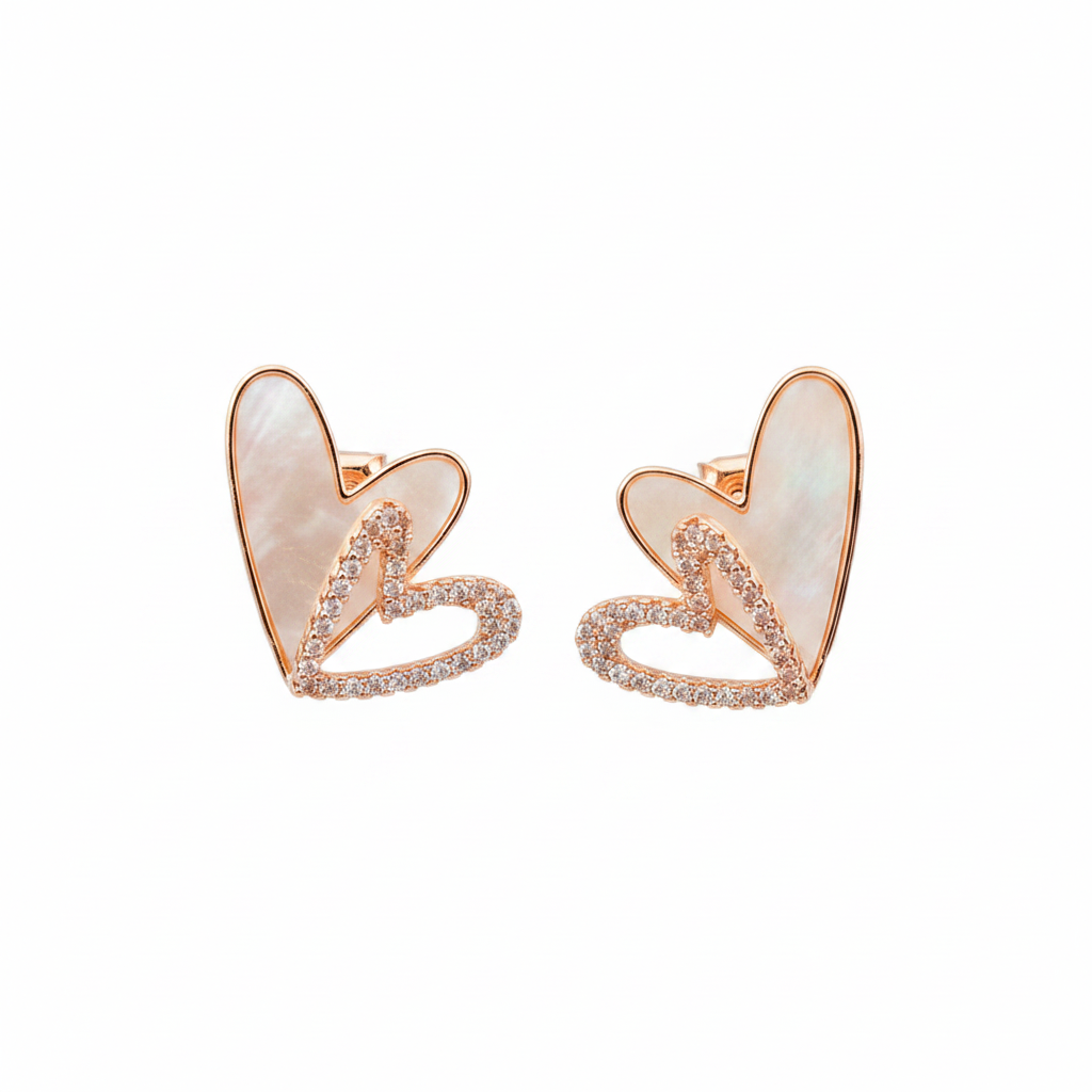 Rose Gold Double Heart Stud Earrings
