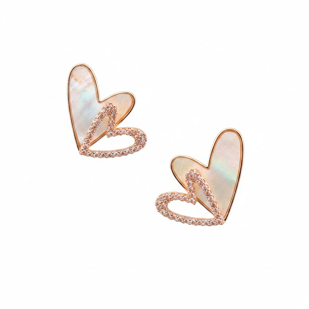 Rose Gold Double Heart Stud Earrings