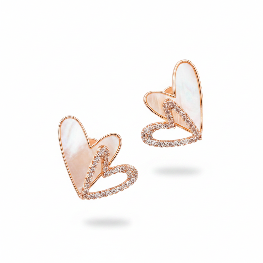 Rose Gold Double Heart Stud Earrings