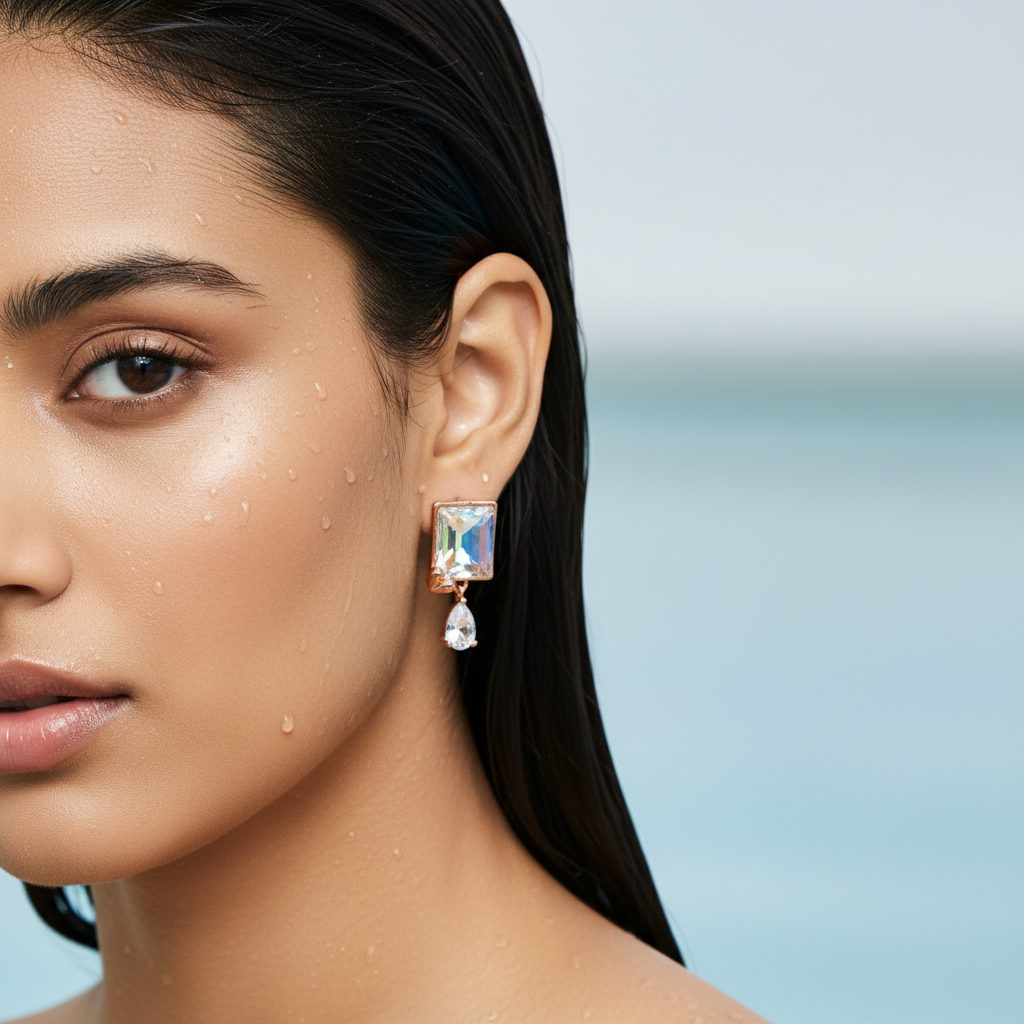 Rose Gold Prism Crystal Drop Stud Earrings
