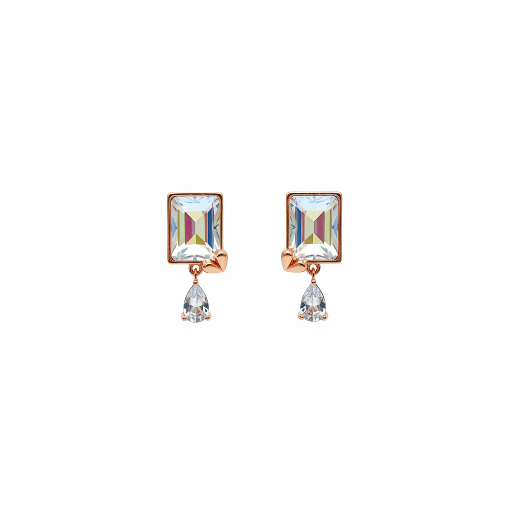 Rose Gold Prism Crystal Drop Stud Earrings