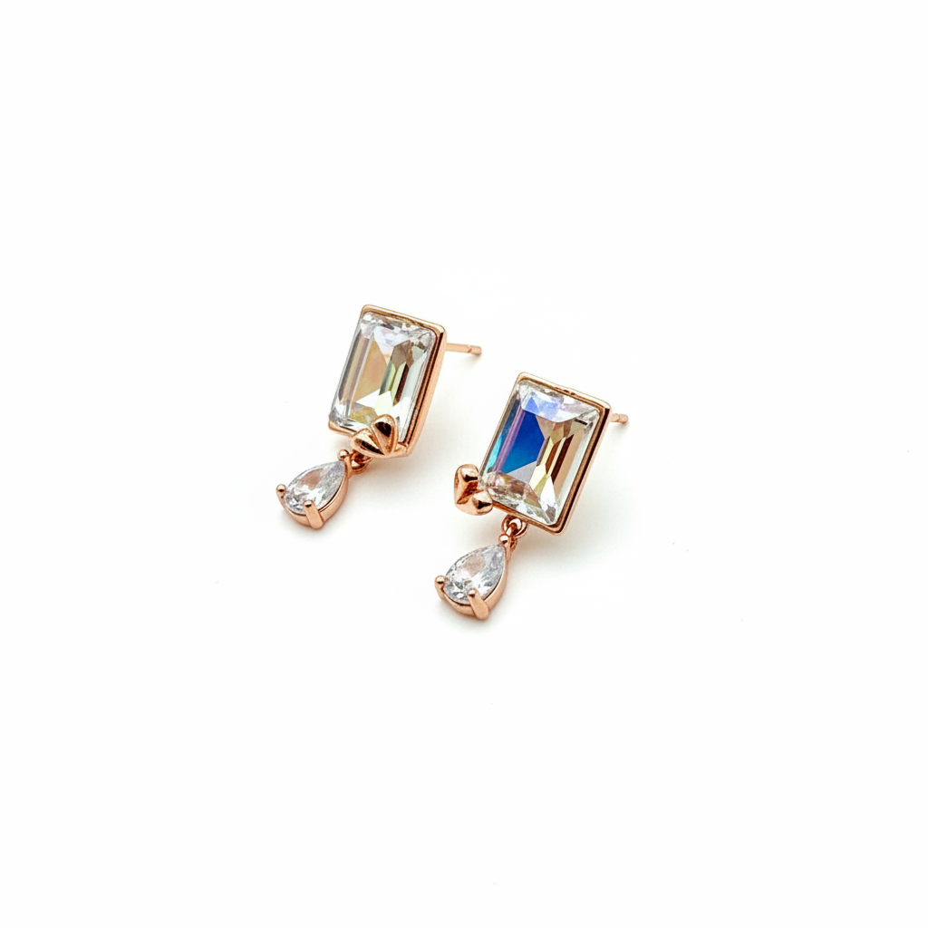 Rose Gold Prism Crystal Drop Stud Earrings
