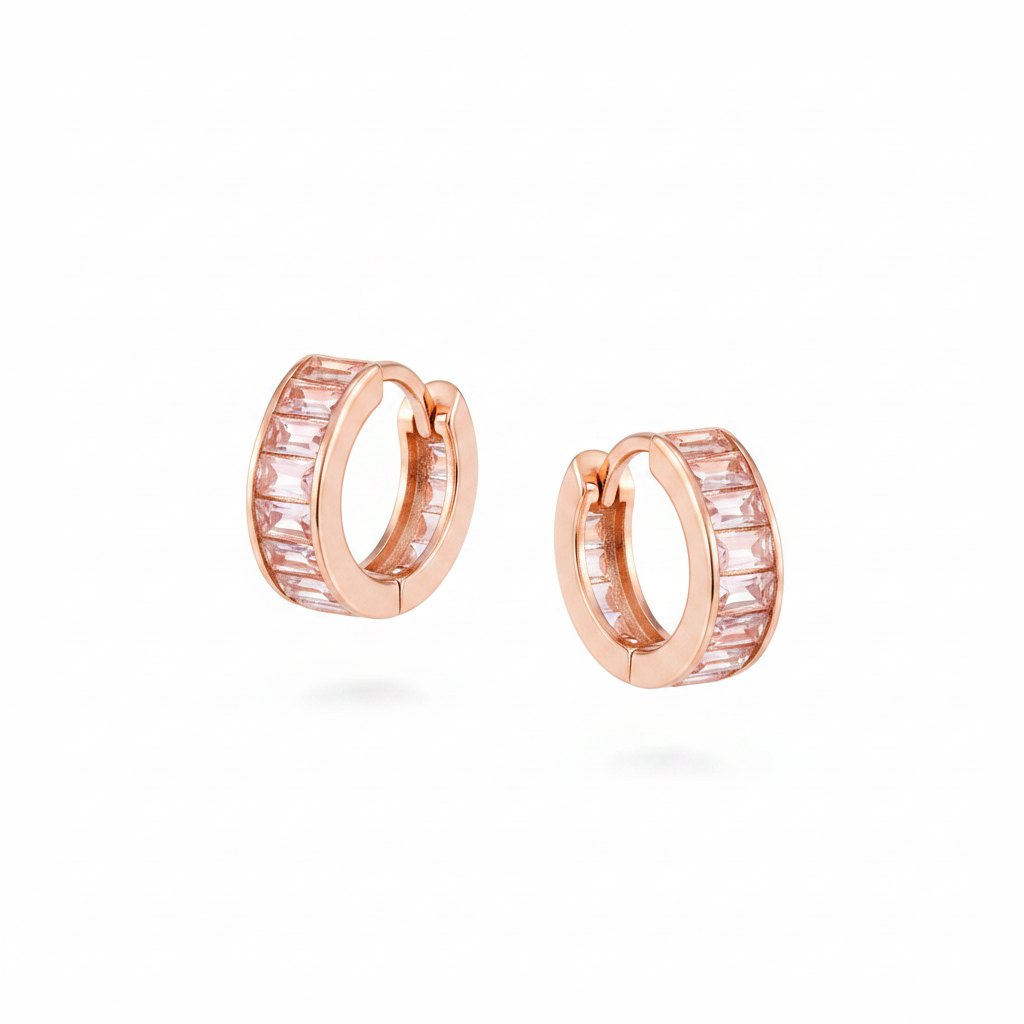 Rose Gold Curved Crystal Huggie Earrings