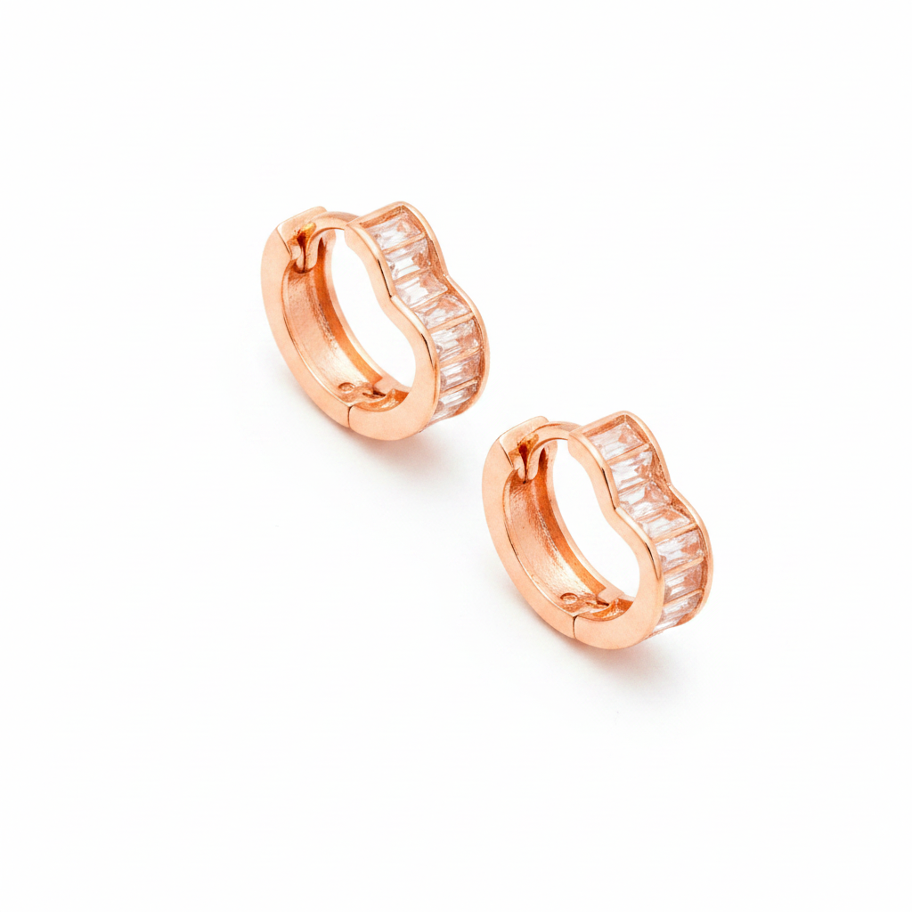 Rose Gold Curved Crystal Huggie Earrings