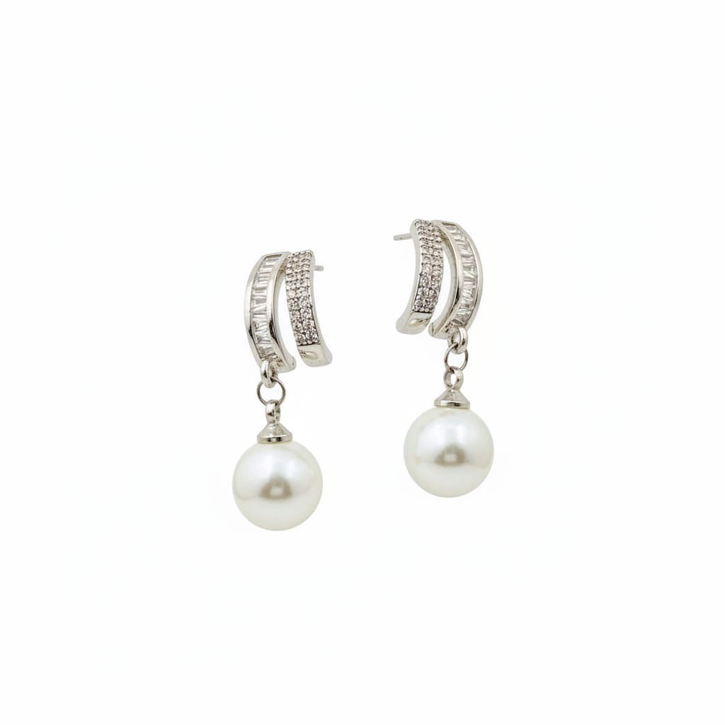 Silver Dual-Hoop Crystal Earrings
