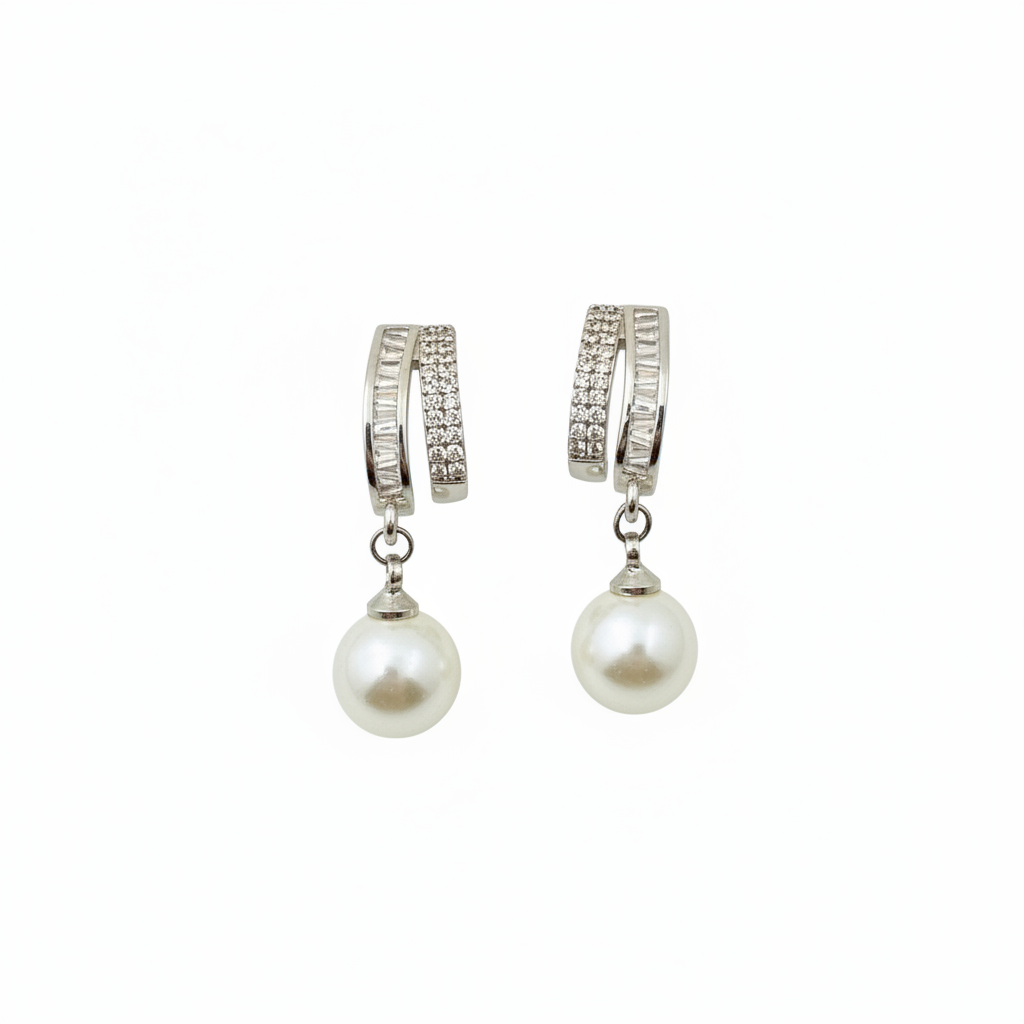 Silver Dual-Hoop Crystal Earrings