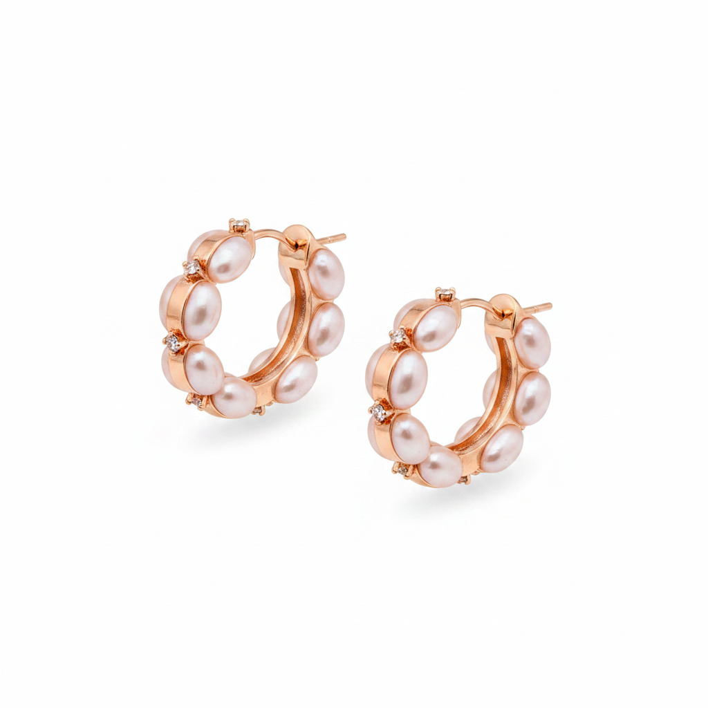 Blush Pearl Curve Huggie Earrings