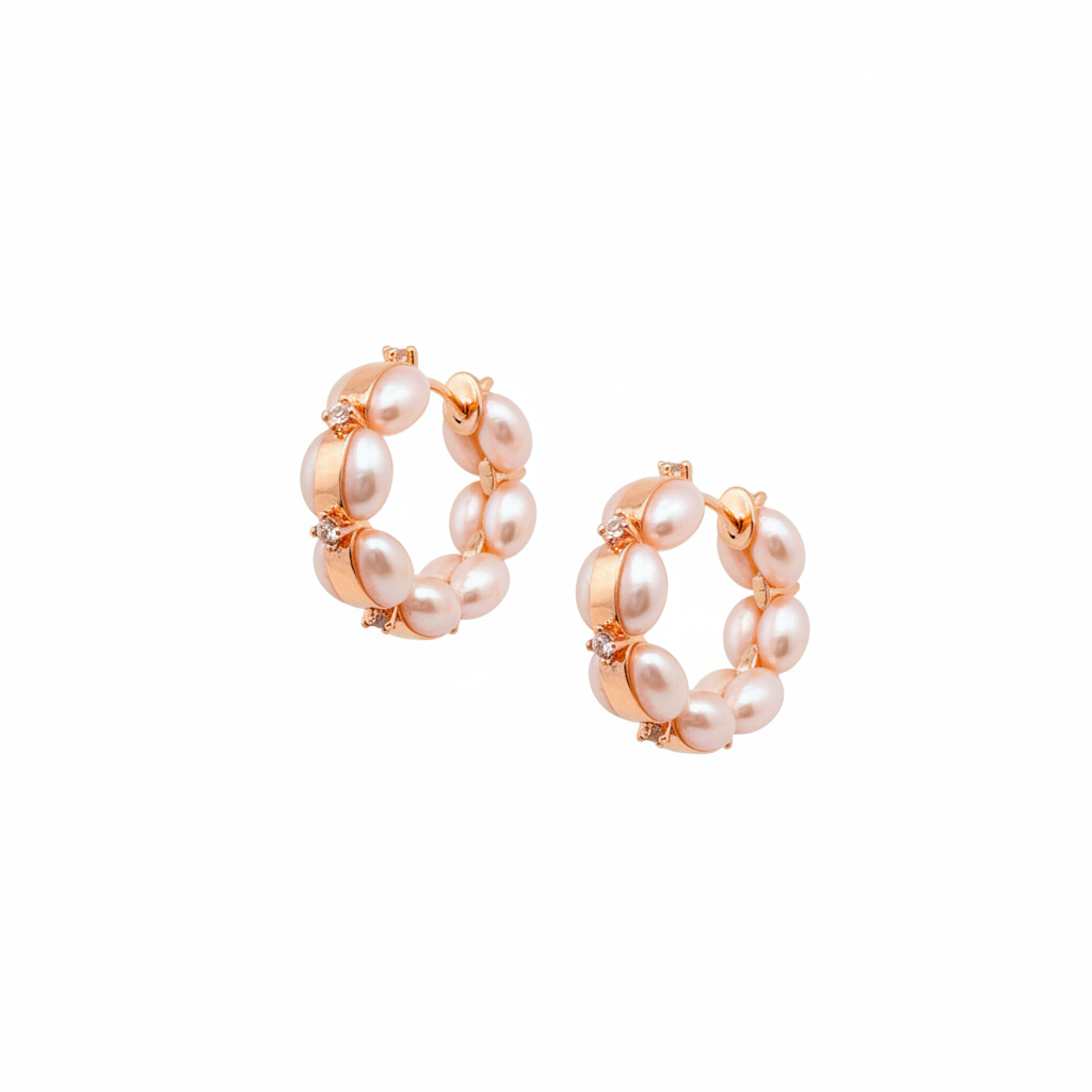Blush Pearl Curve Huggie Earrings