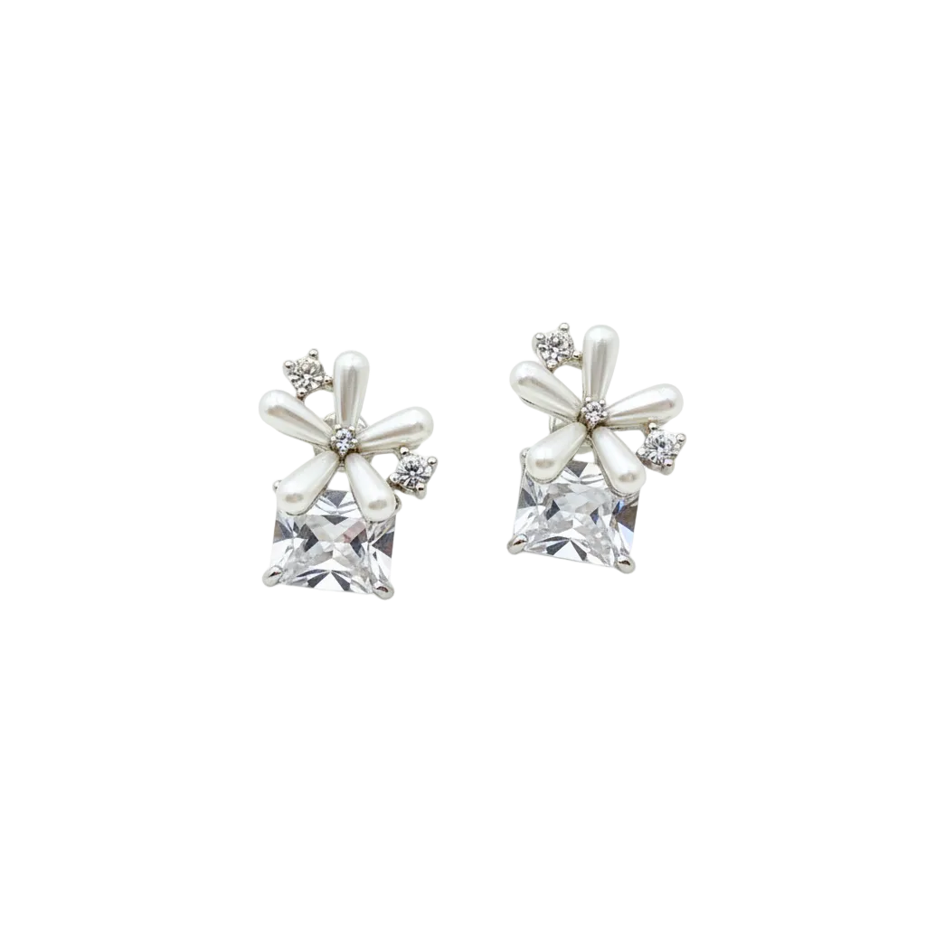 Floral Crystal Drop Stud Earrings
