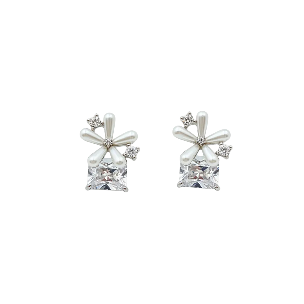 Floral Crystal Drop Stud Earrings