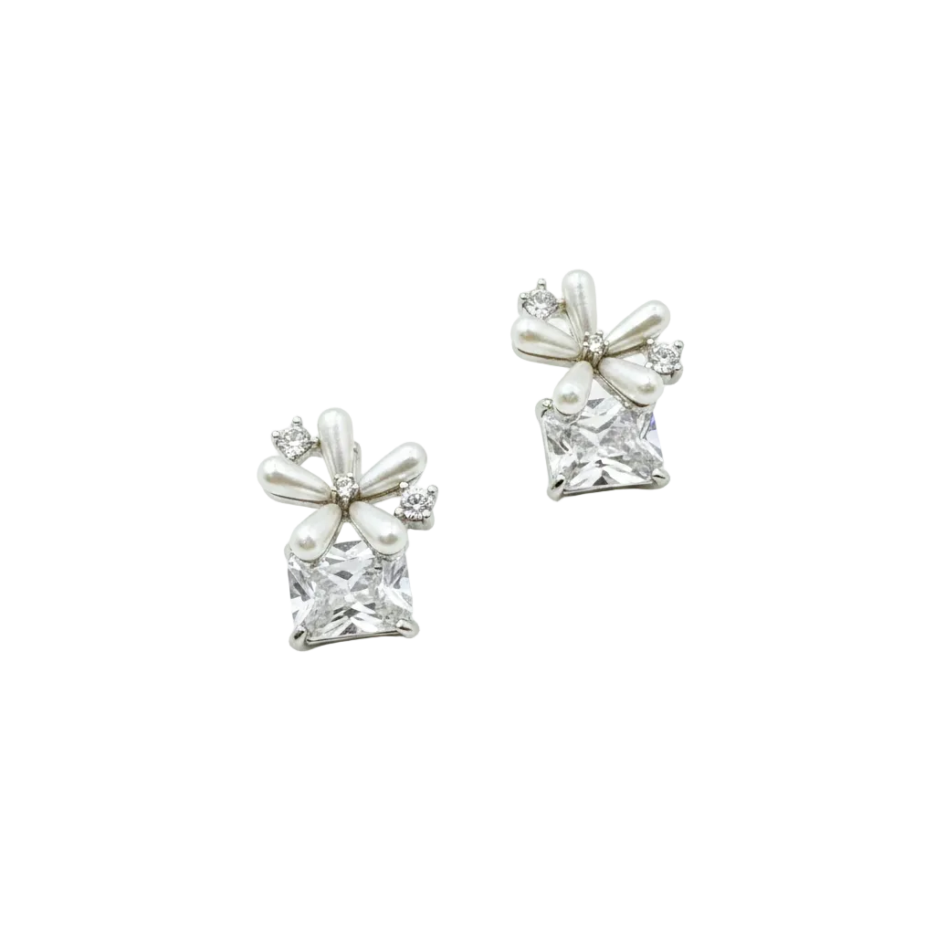 Floral Crystal Drop Stud Earrings