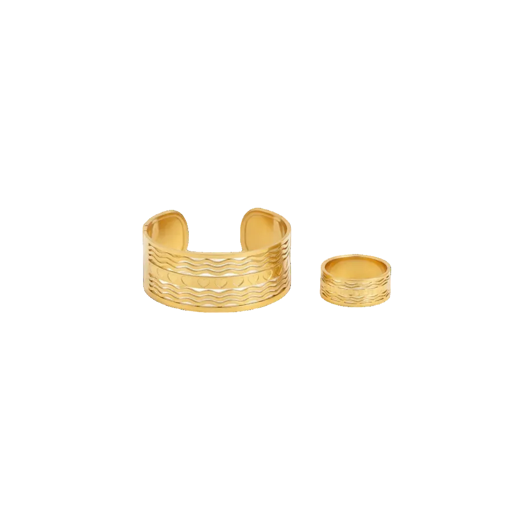 Textured Gold Wave Cuff & Ring Set