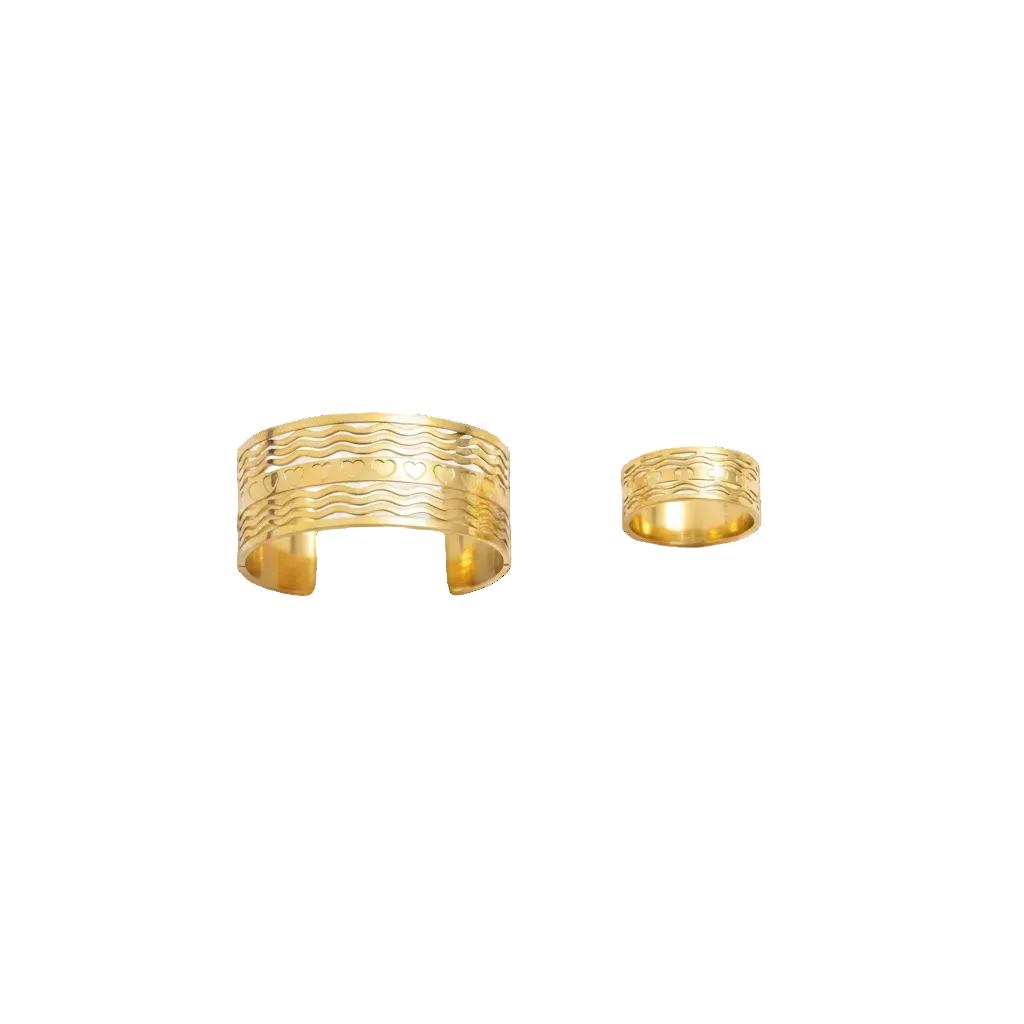 Textured Gold Wave Cuff & Ring Set