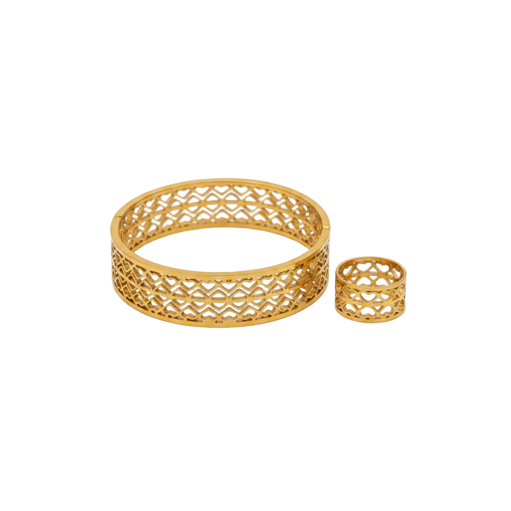Heart Lattice Gold Cuff & Ring Set