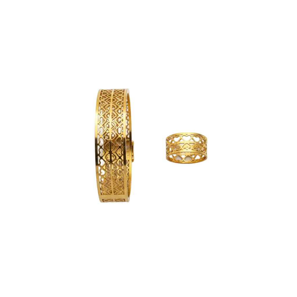 Heart Lattice Gold Cuff & Ring Set