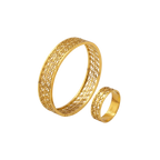 Heart Lattice Gold Cuff & Ring Set