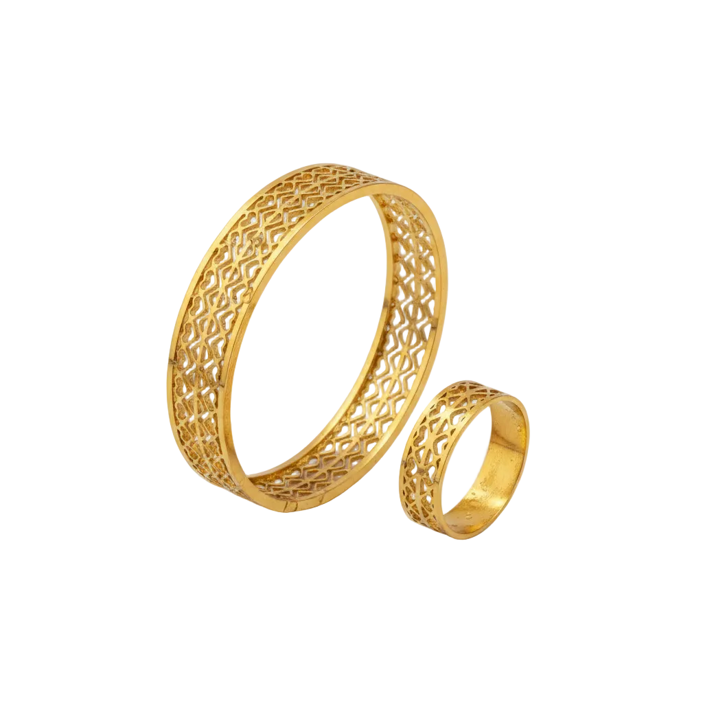Heart Lattice Gold Cuff & Ring Set