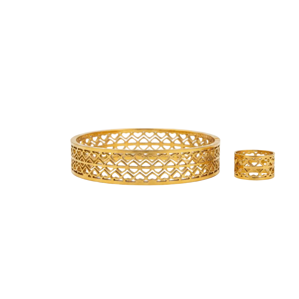 Heart Lattice Gold Cuff & Ring Set
