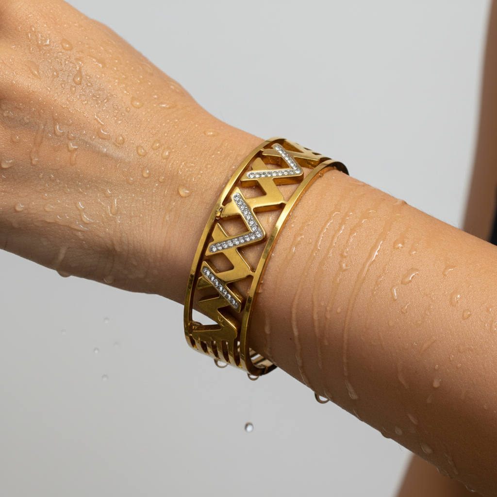 Zigzag Crystal Accent Gold Cuff