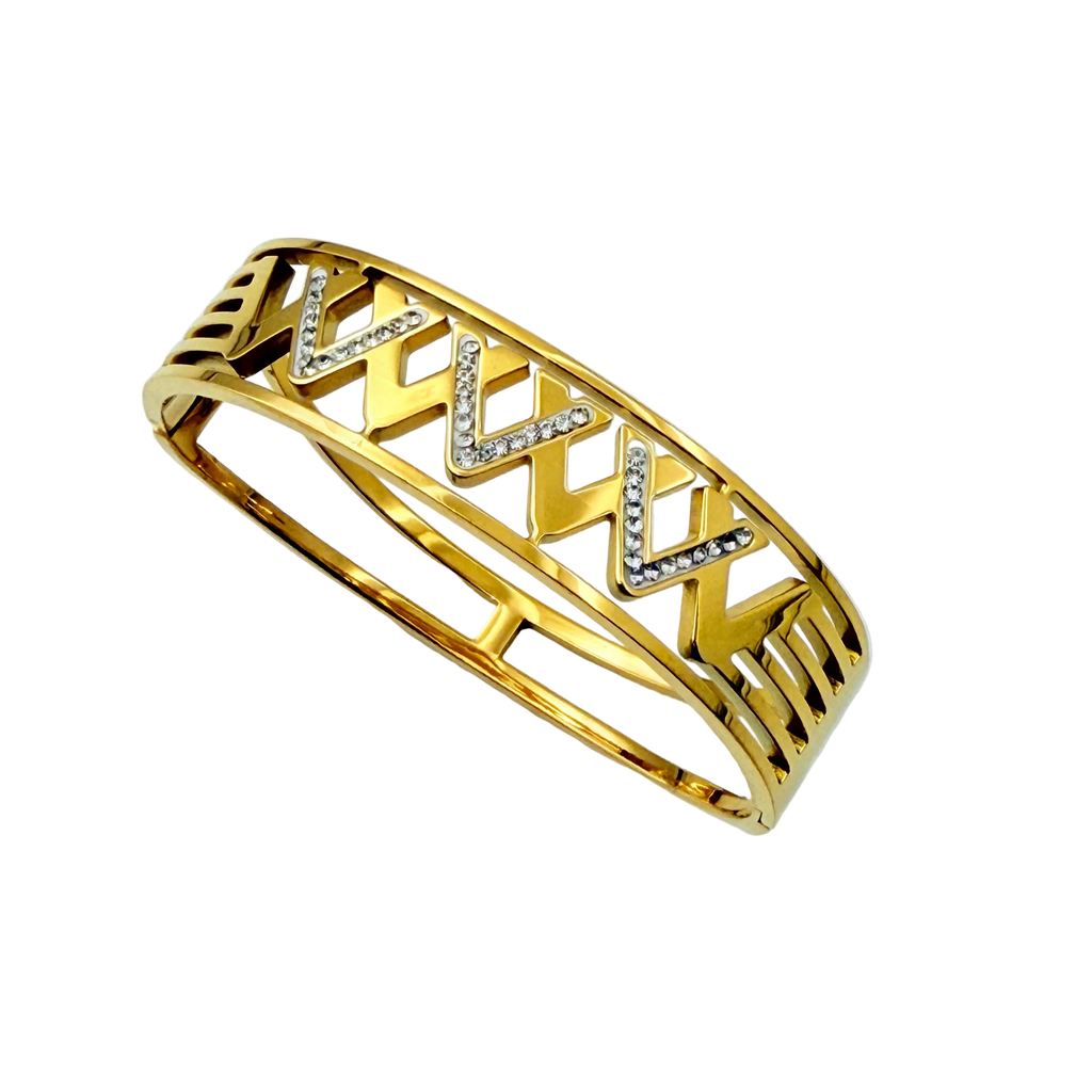 Zigzag Crystal Accent Gold Cuff