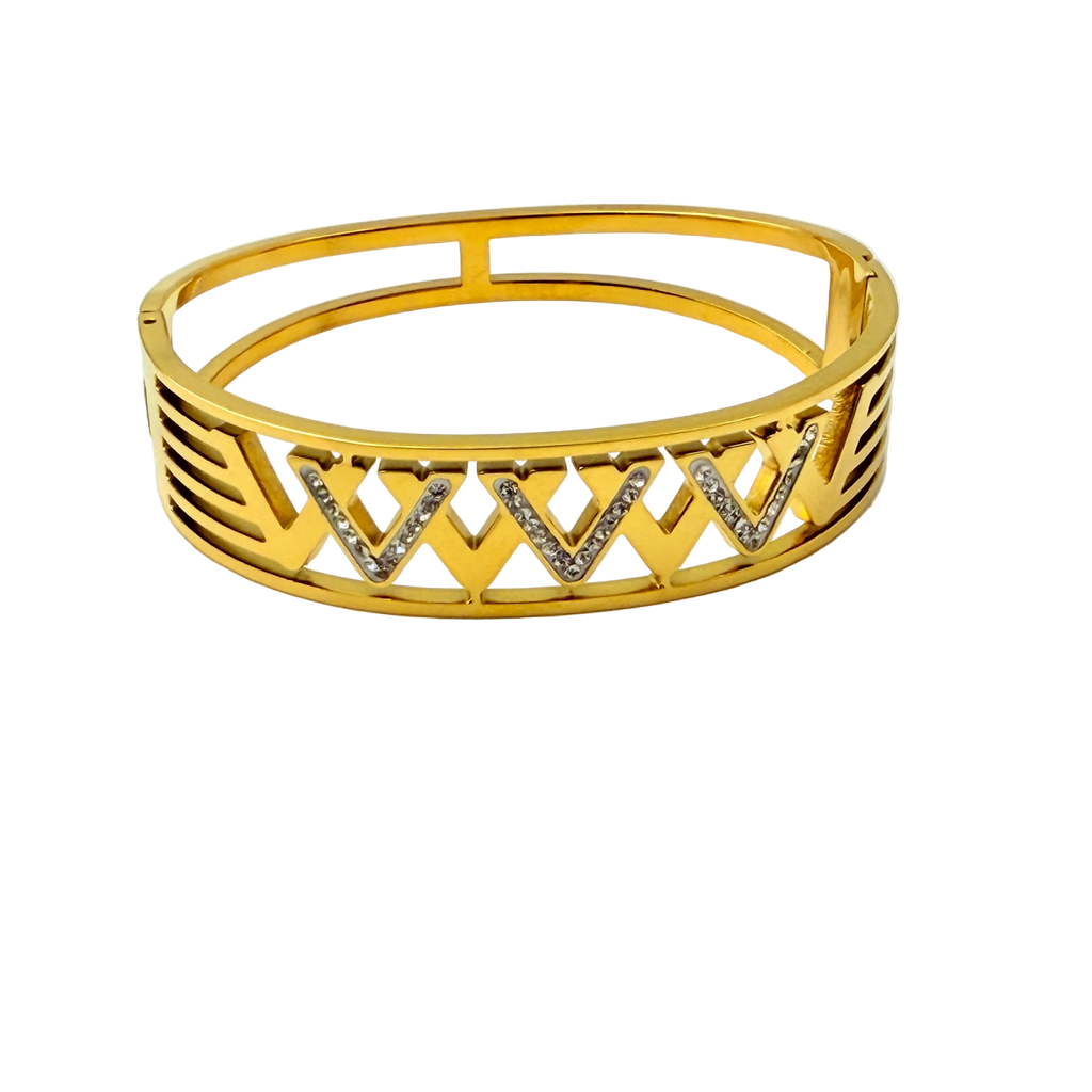 Zigzag Crystal Accent Gold Cuff