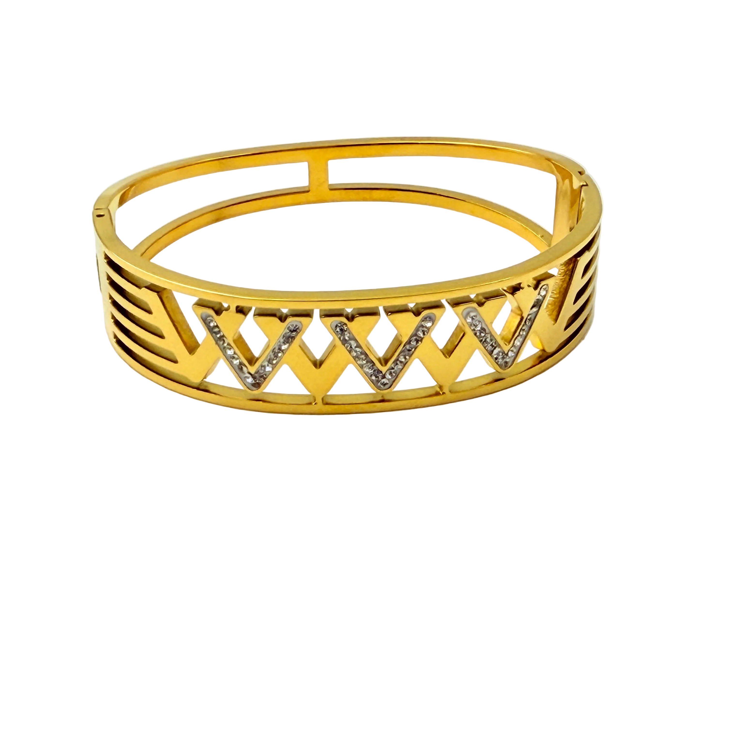 Zigzag Crystal Accent Gold Cuff