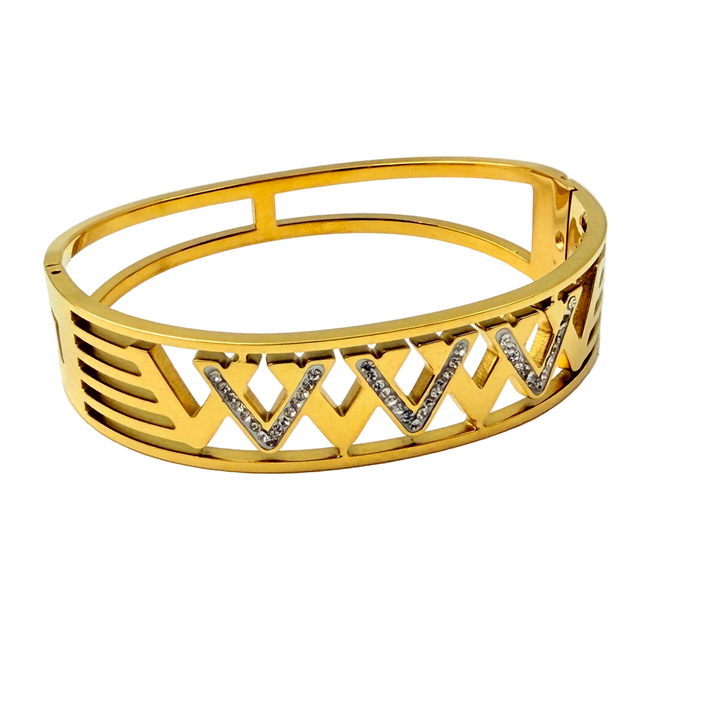 Zigzag Crystal Accent Gold Cuff