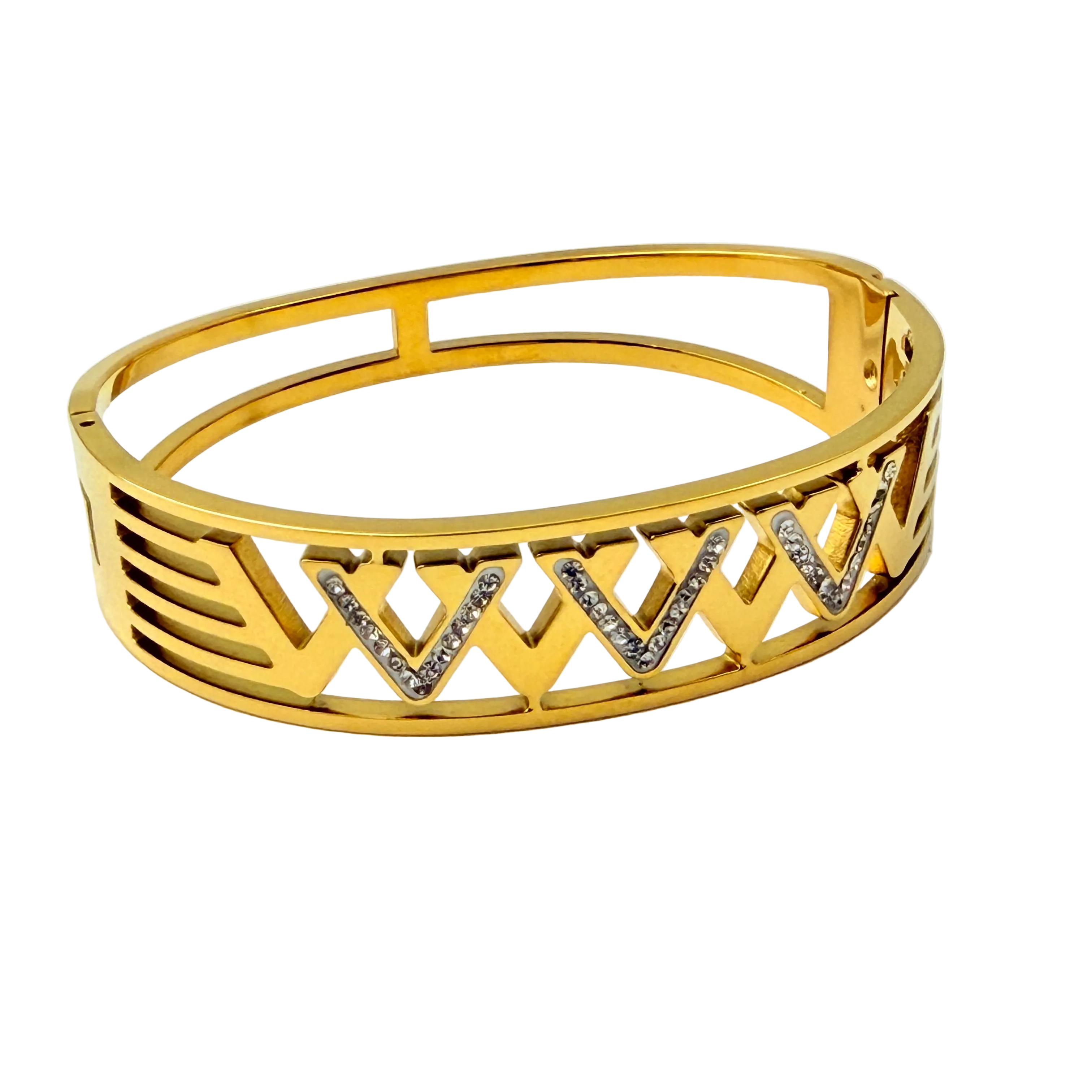 Zigzag Crystal Accent Gold Cuff