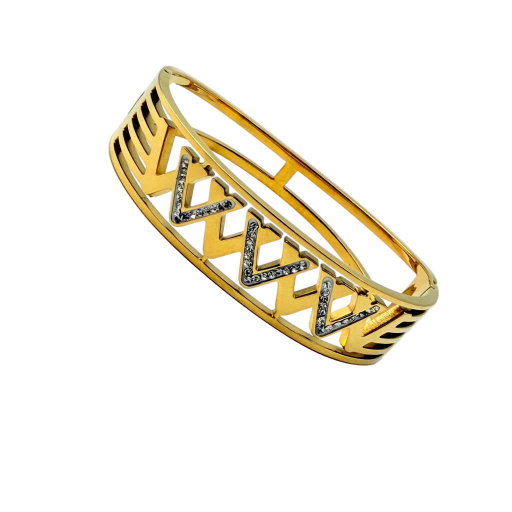 Zigzag Crystal Accent Gold Cuff