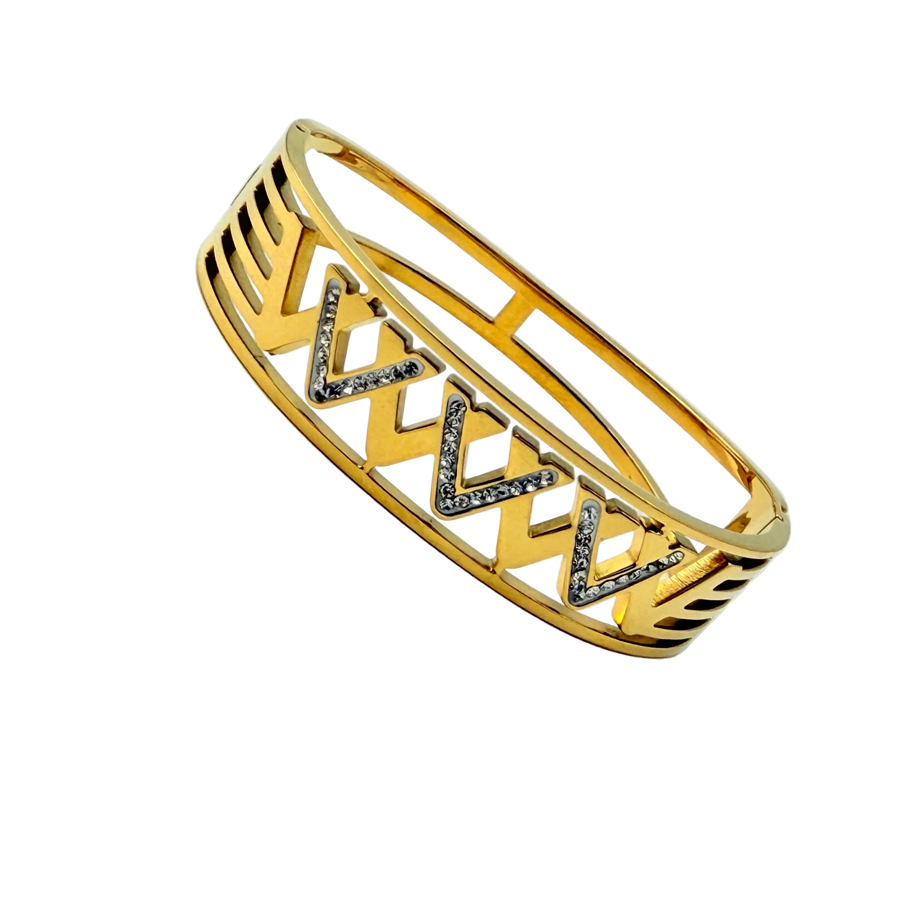 Zigzag Crystal Accent Gold Cuff