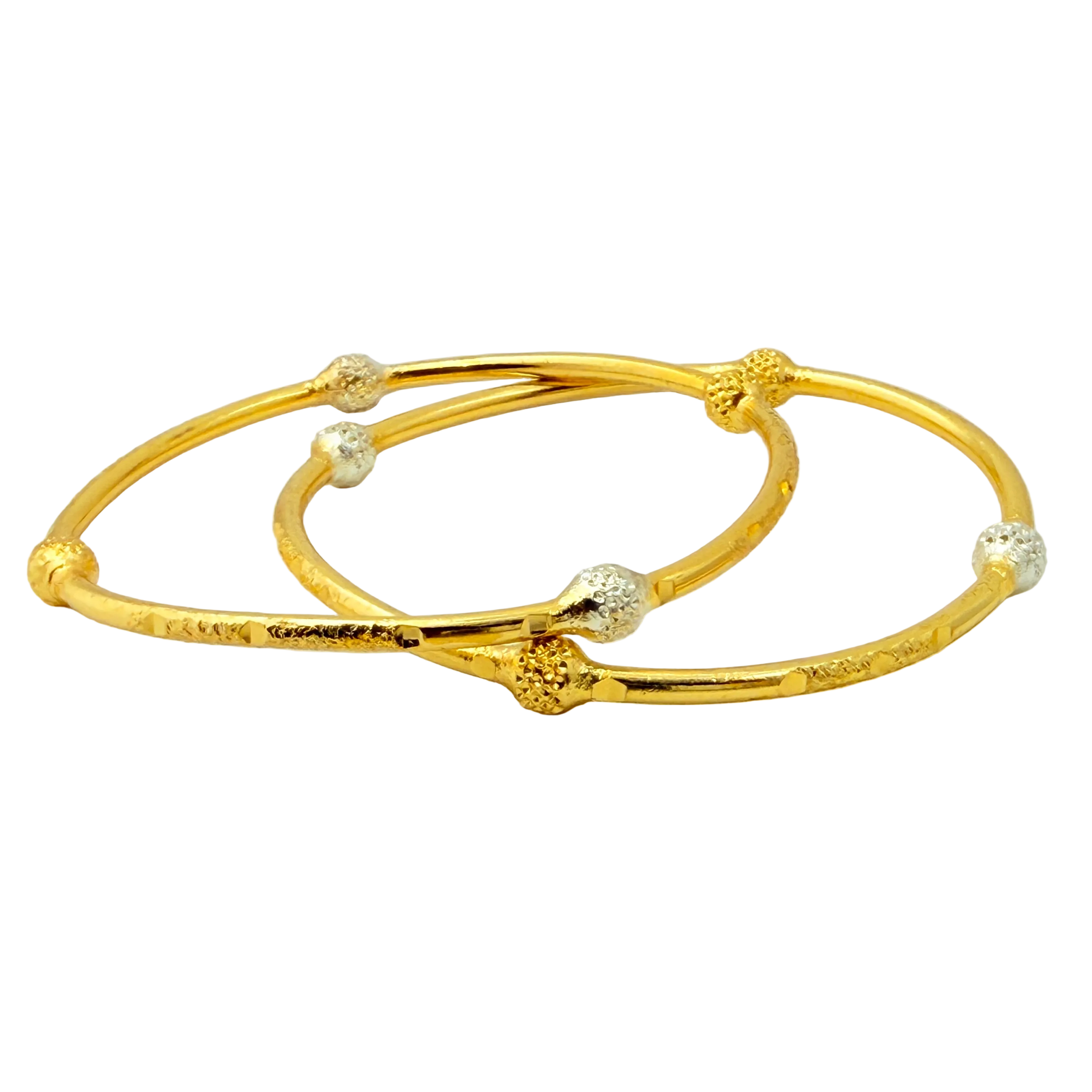 Dual-Tone Beaded Gold Bangles