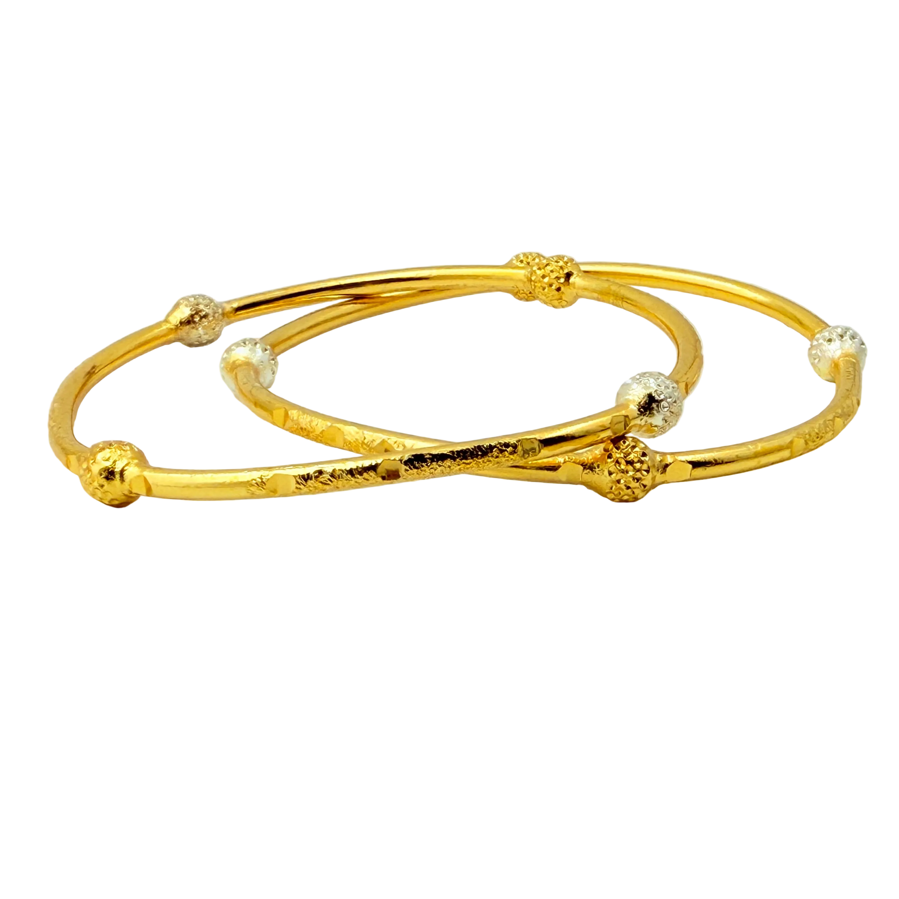 Dual-Tone Beaded Gold Bangles