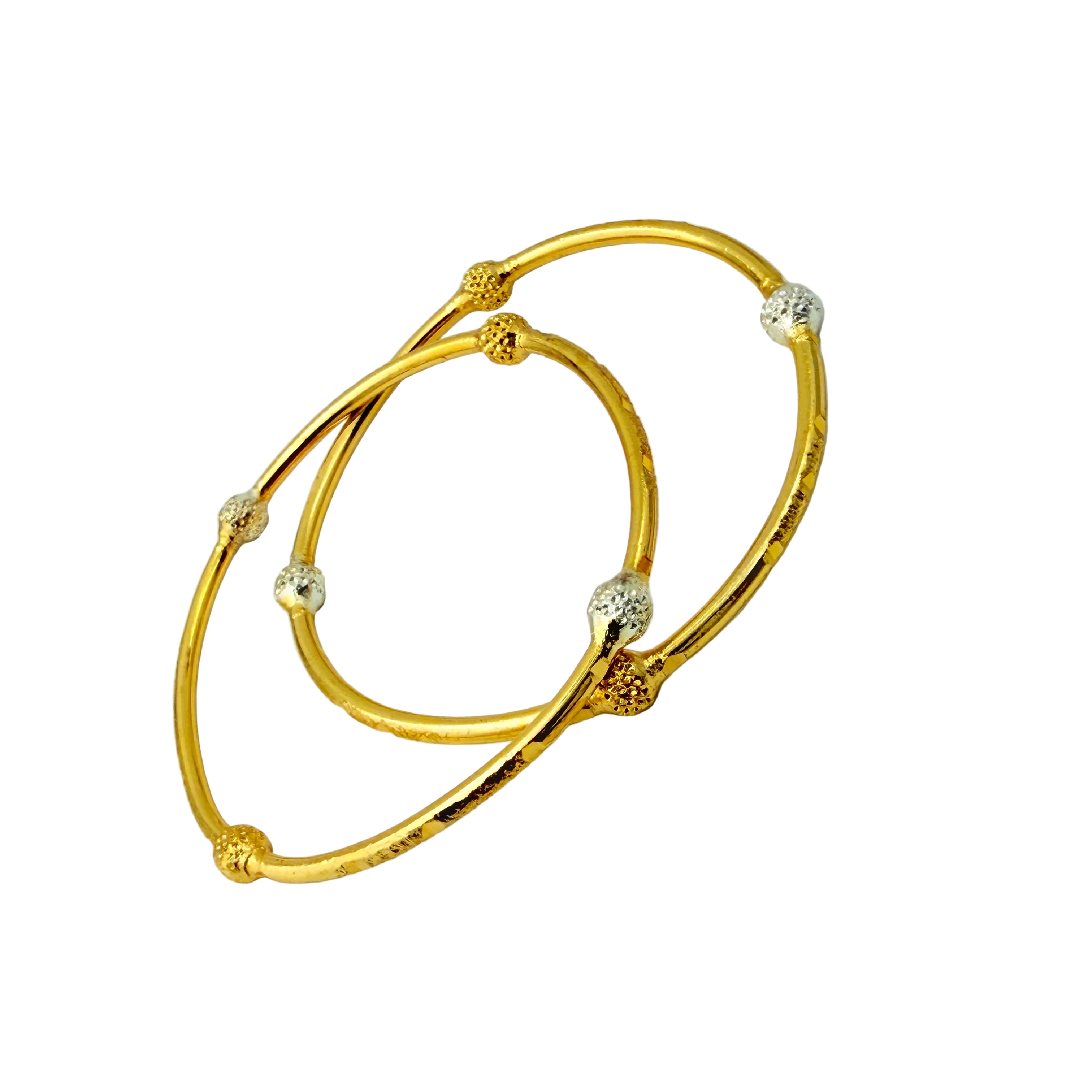 Dual-Tone Beaded Gold Bangles