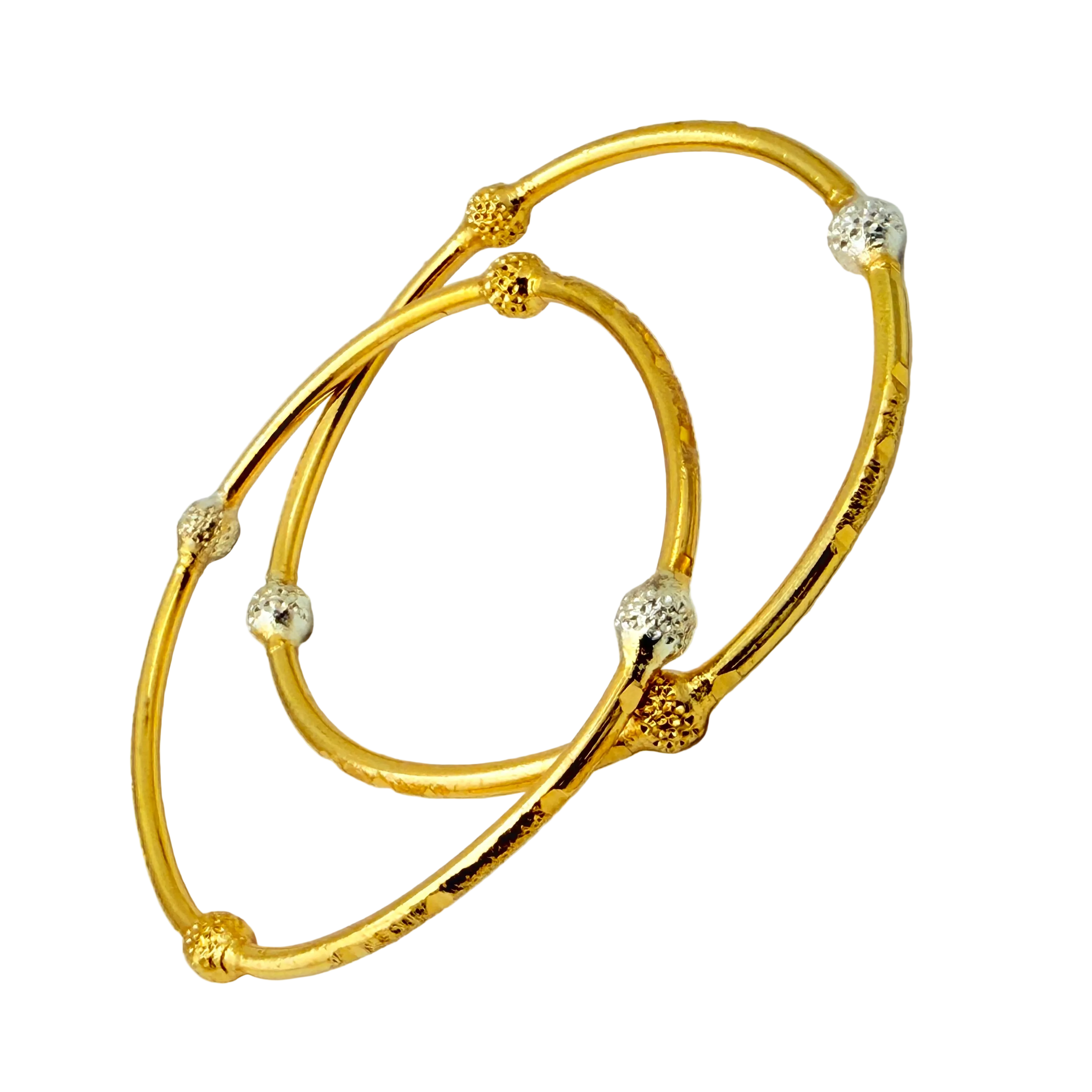 Dual-Tone Beaded Gold Bangles