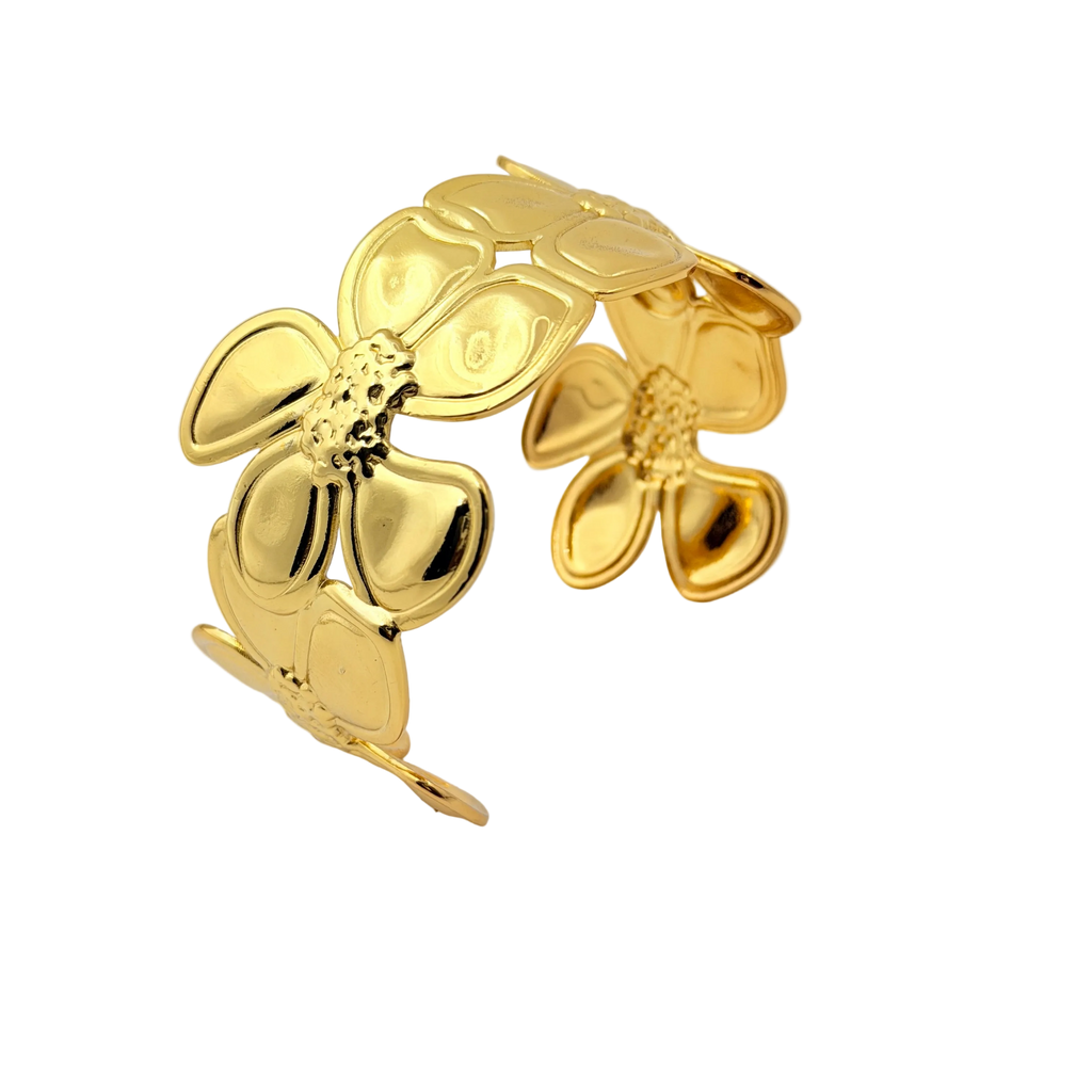 Bold Floral Gold Cuff Bracelet