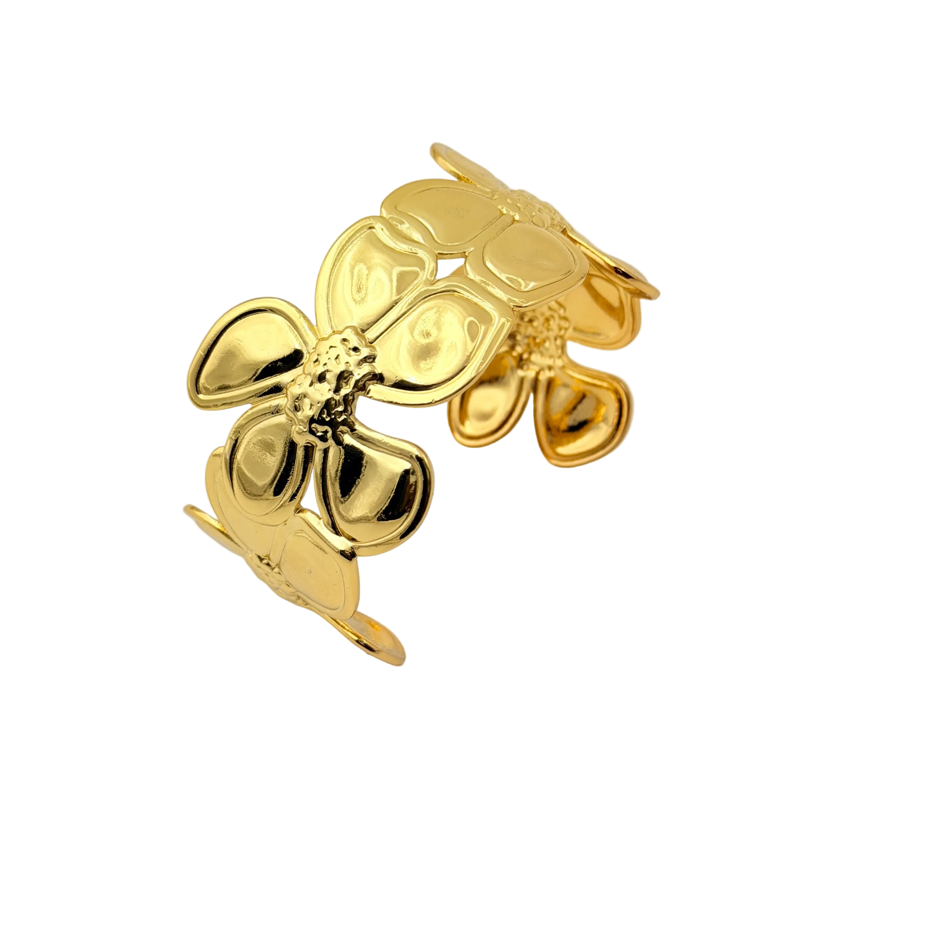 Bold Floral Gold Cuff Bracelet
