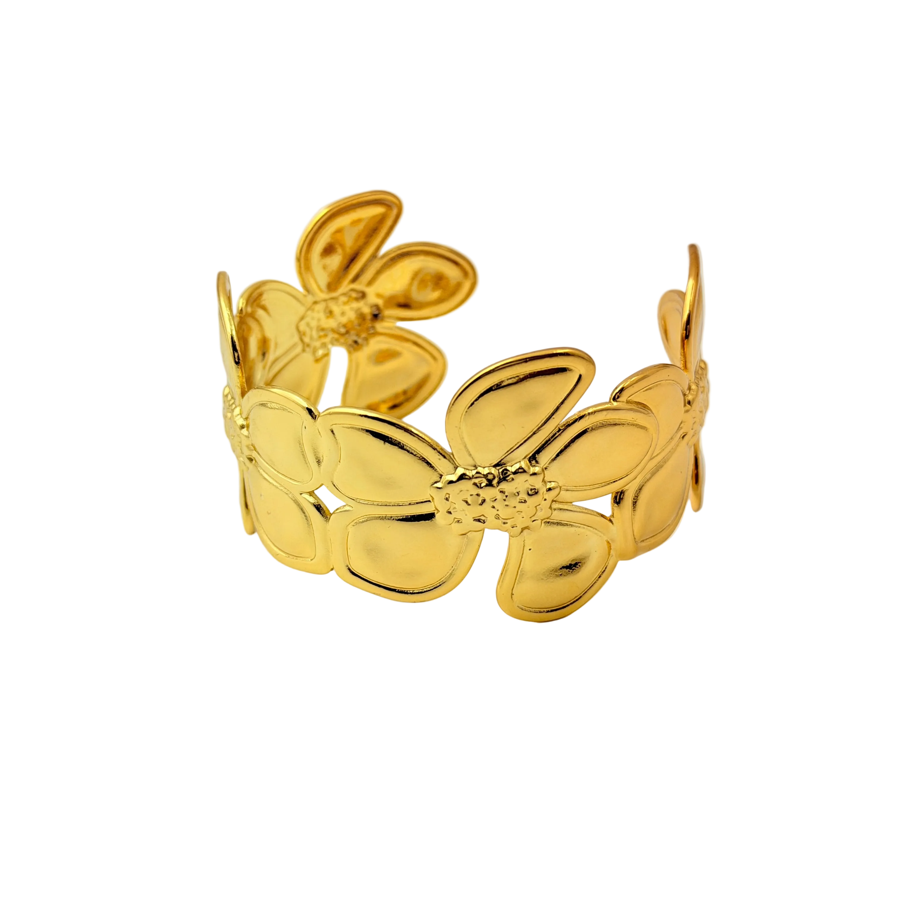 Bold Floral Gold Cuff Bracelet