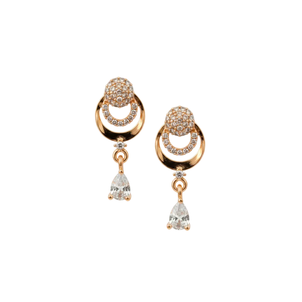 Rose Gold Crystal Halo Drop Earrings