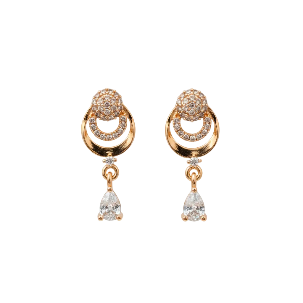 Rose Gold Crystal Halo Drop Earrings