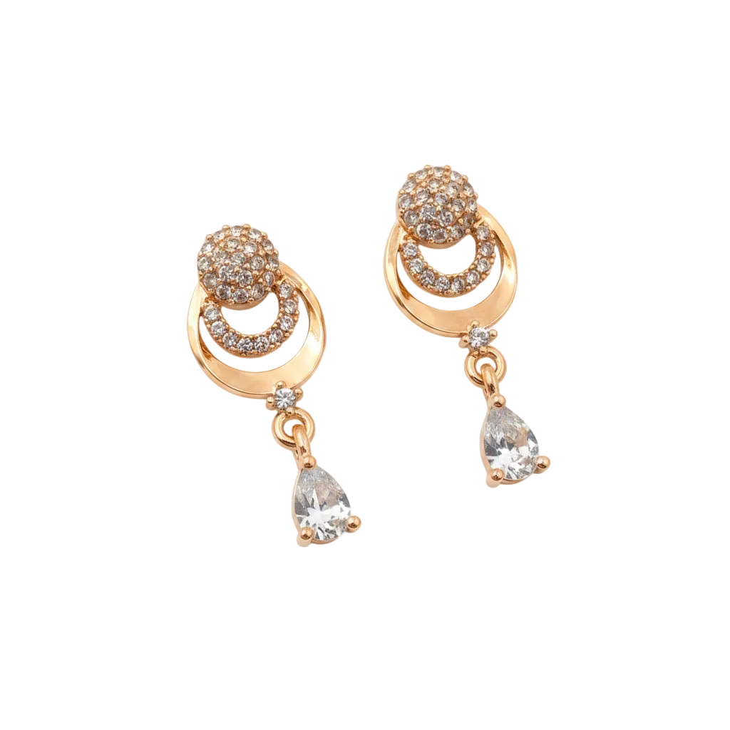 Rose Gold Crystal Halo Drop Earrings
