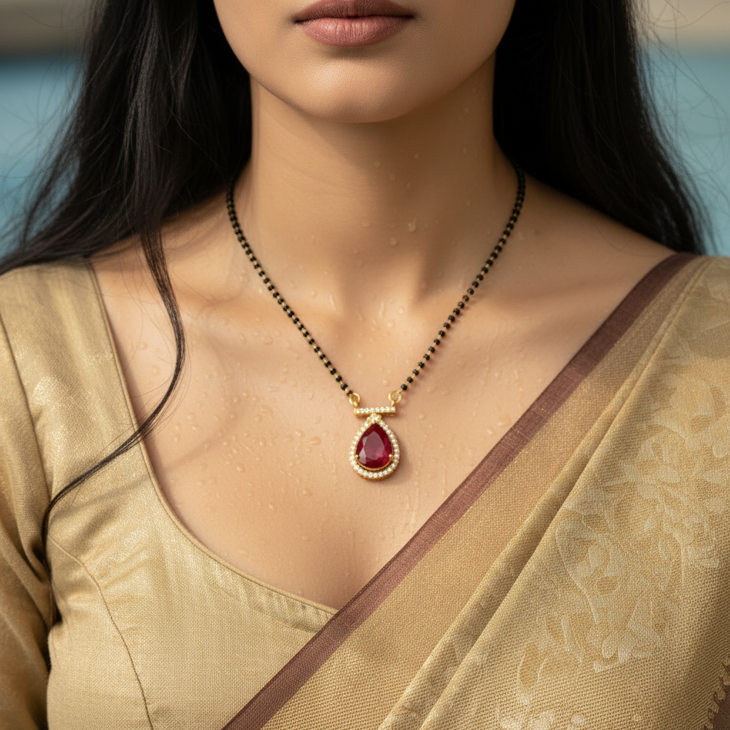 Ruby Drop Halo Mangalsutra Necklace