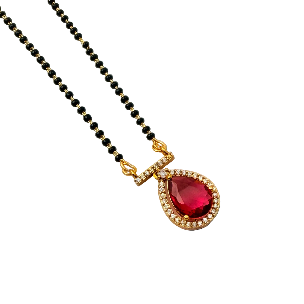 Ruby Drop Halo Mangalsutra Necklace