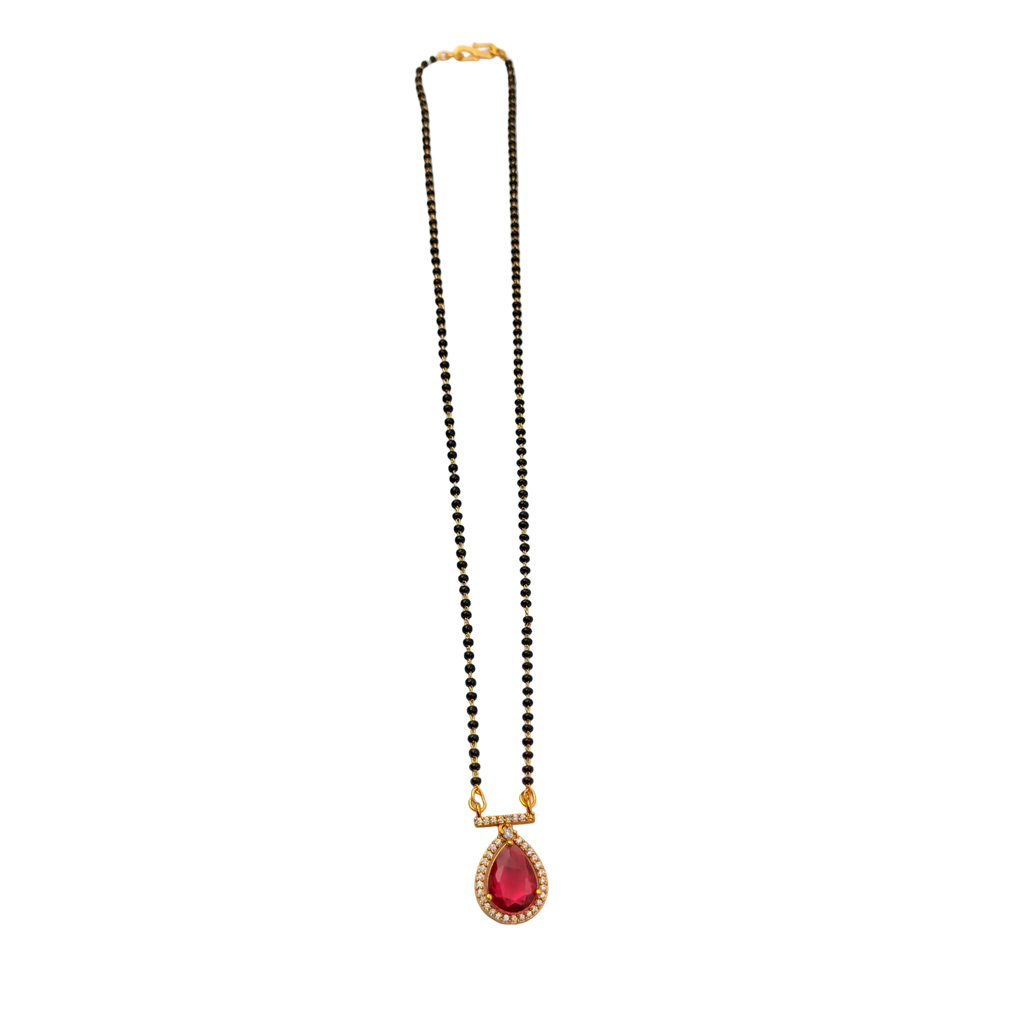 Ruby Drop Halo Mangalsutra Necklace