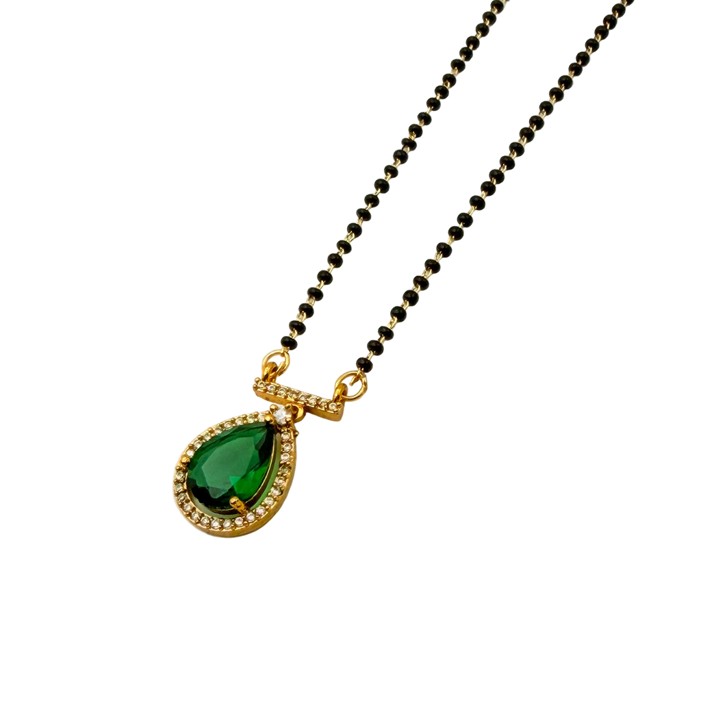 Emerald Drop Halo Mangalsutra Necklace
