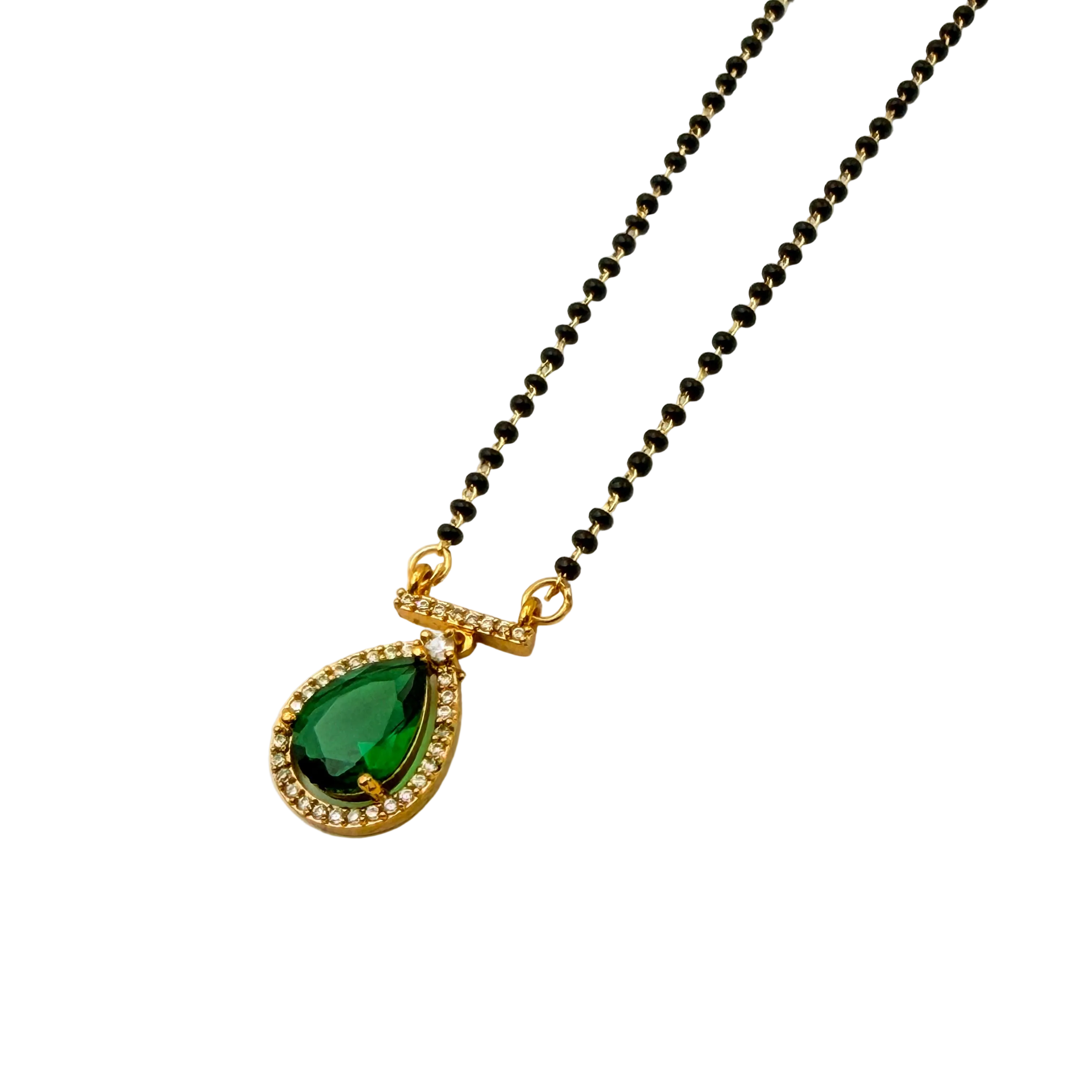 Emerald Drop Halo Mangalsutra Necklace