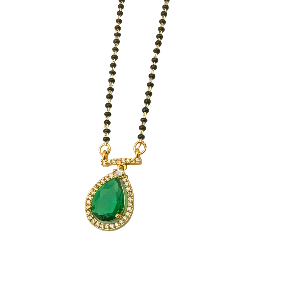 Emerald Drop Halo Mangalsutra Necklace