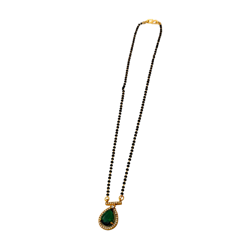 Emerald Drop Halo Mangalsutra Necklace